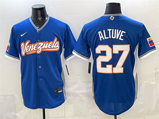 Men's Royal Venezuela Baseball #27 Jose Altuve 2026 World Baseball Classic Road Stadium Stitched Jersey